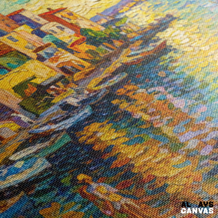 Golden Harbor Glow: Post-Impressionist Modern Canvas Art