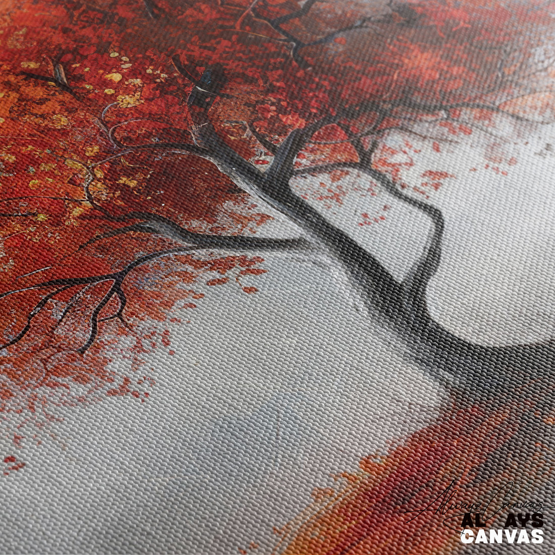 Crimson Solitude: Autumn Elegance Canvas