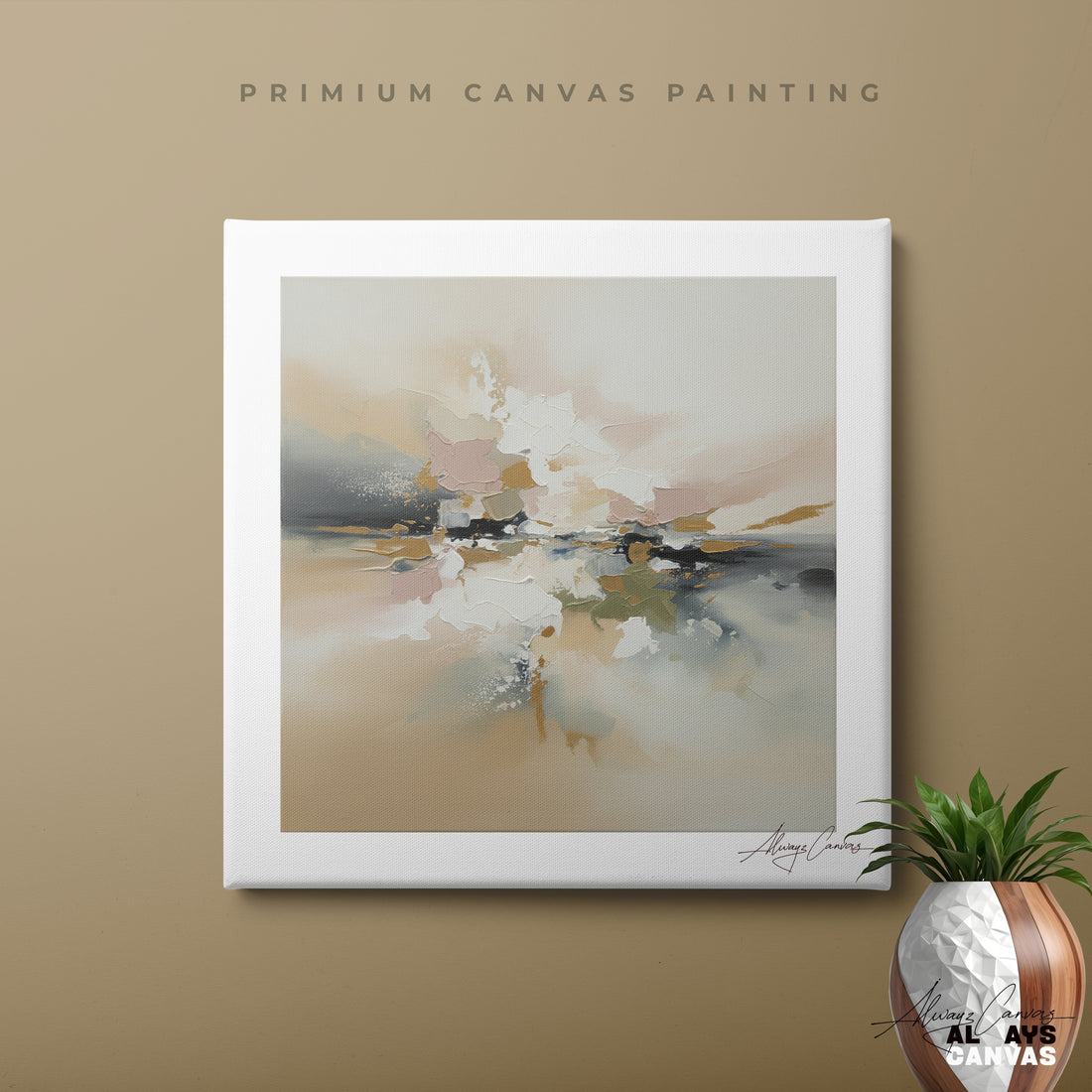 Blush Mist Elegance – Modern Abstract Canvas Wall Art