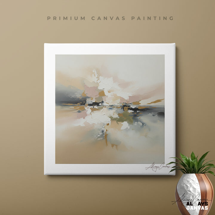 Blush Mist Elegance – Modern Abstract Canvas Wall Art