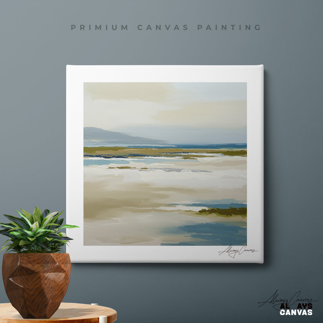 Coastal Horizon Abstract Canvas Art: Tranquil Shoreline