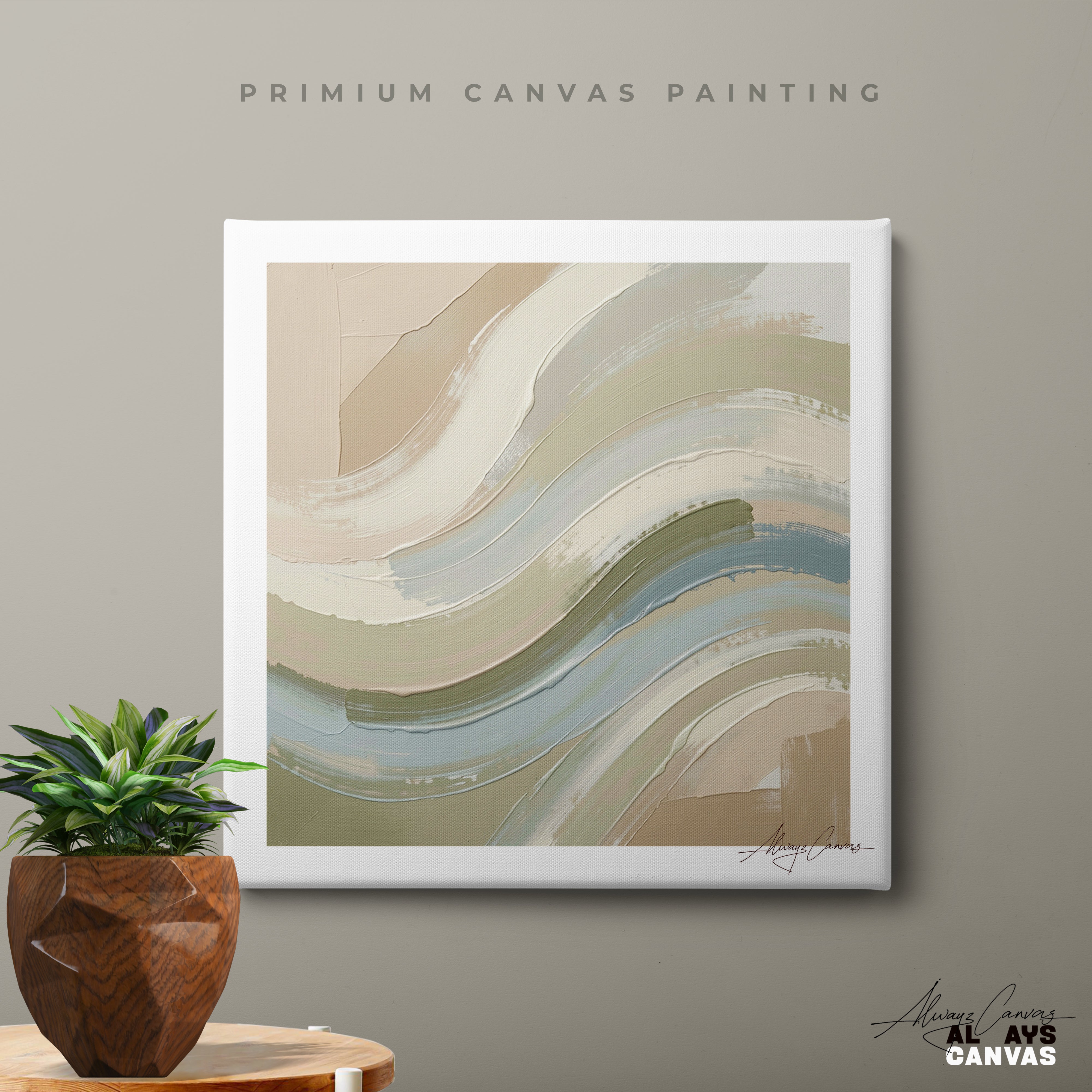 Serene Sage Waves – Modern Abstract Canvas Wall Art