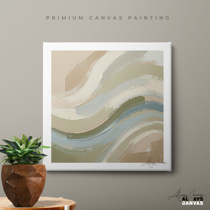 Serene Sage Waves – Modern Abstract Canvas Wall Art