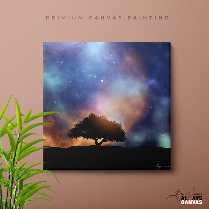 Stellar Silhouette: Premium Galactic Horizon Canvas