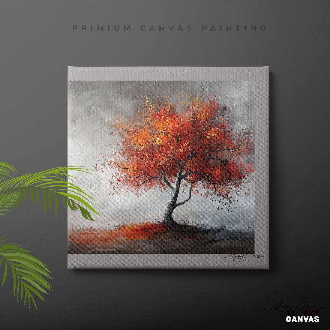 Crimson Solitude: Autumn Elegance Canvas