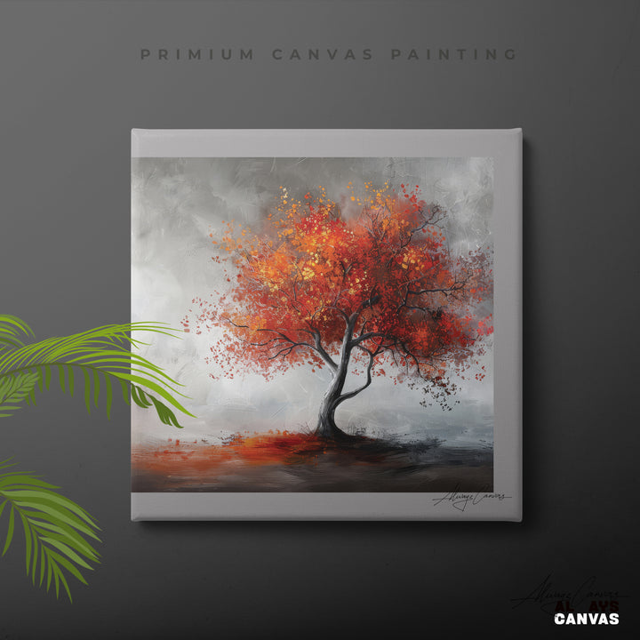 Crimson Solitude: Autumn Elegance Canvas