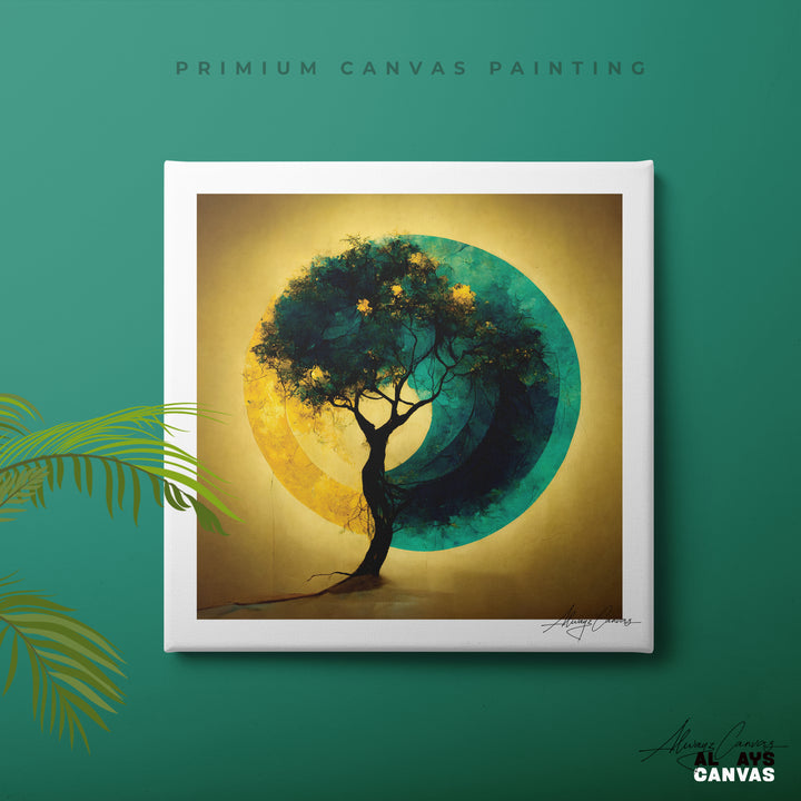 Zen Circle: Golden Horizon Tree Canvas