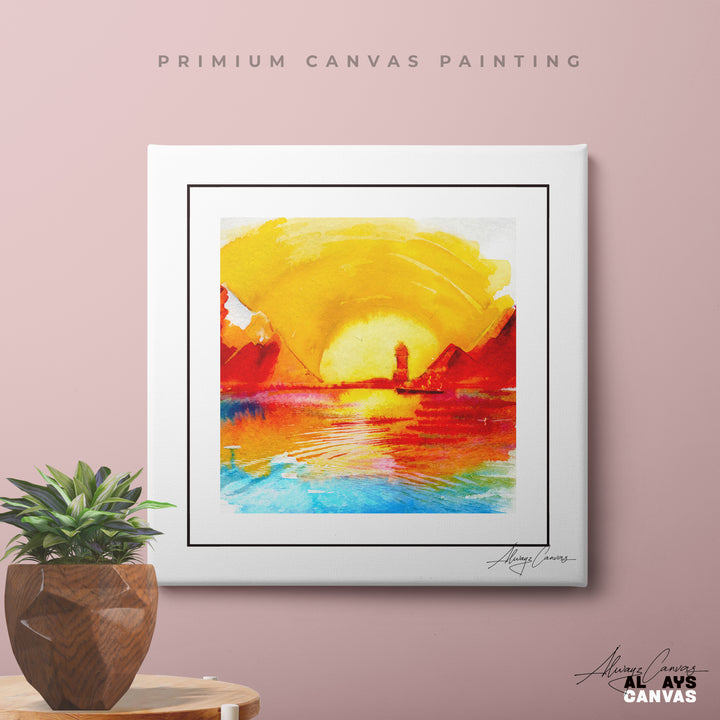 Golden Solace: Abstract Sunset Modern Canvas Art