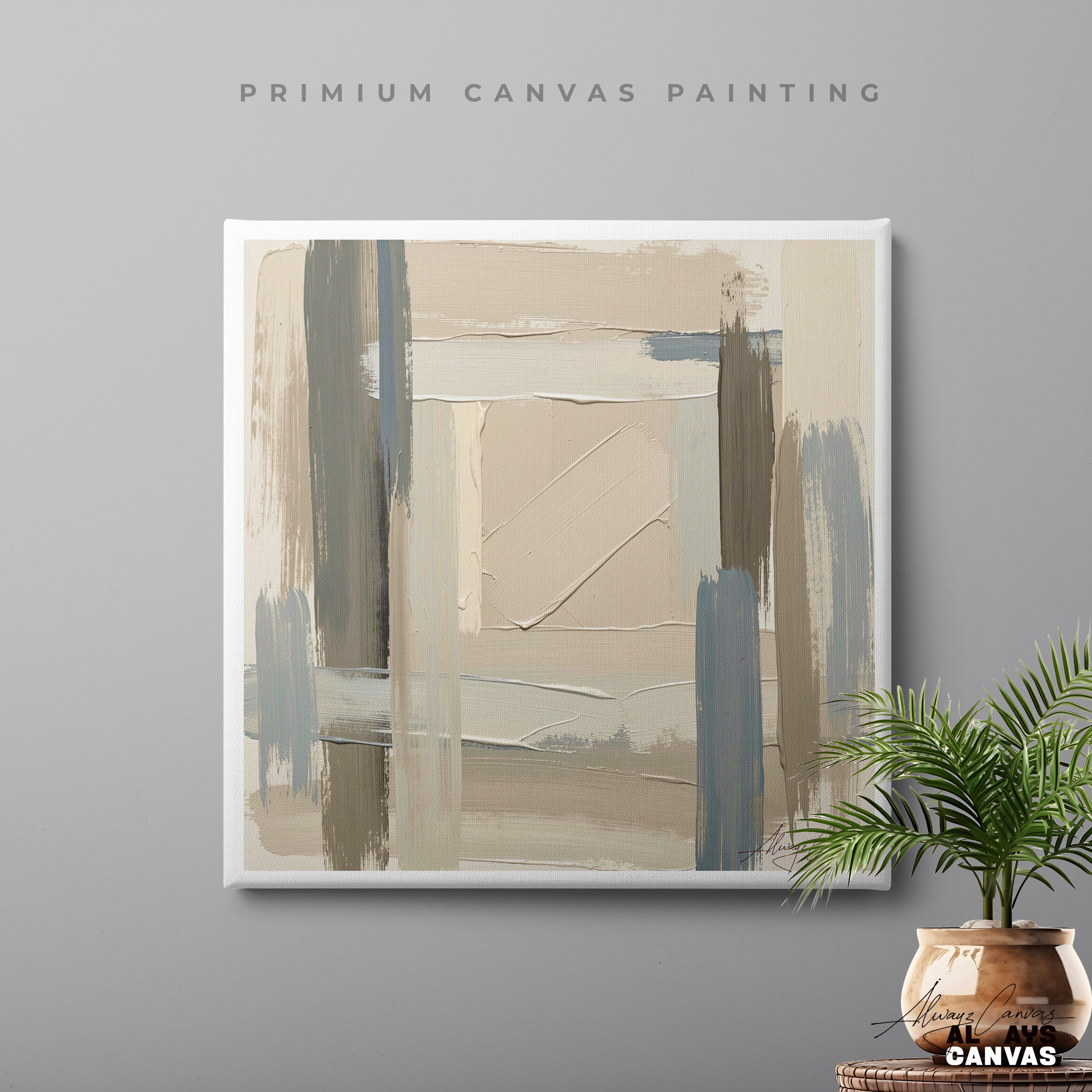 Taupe Blue Balance – Modern Abstract Canvas Wall Art