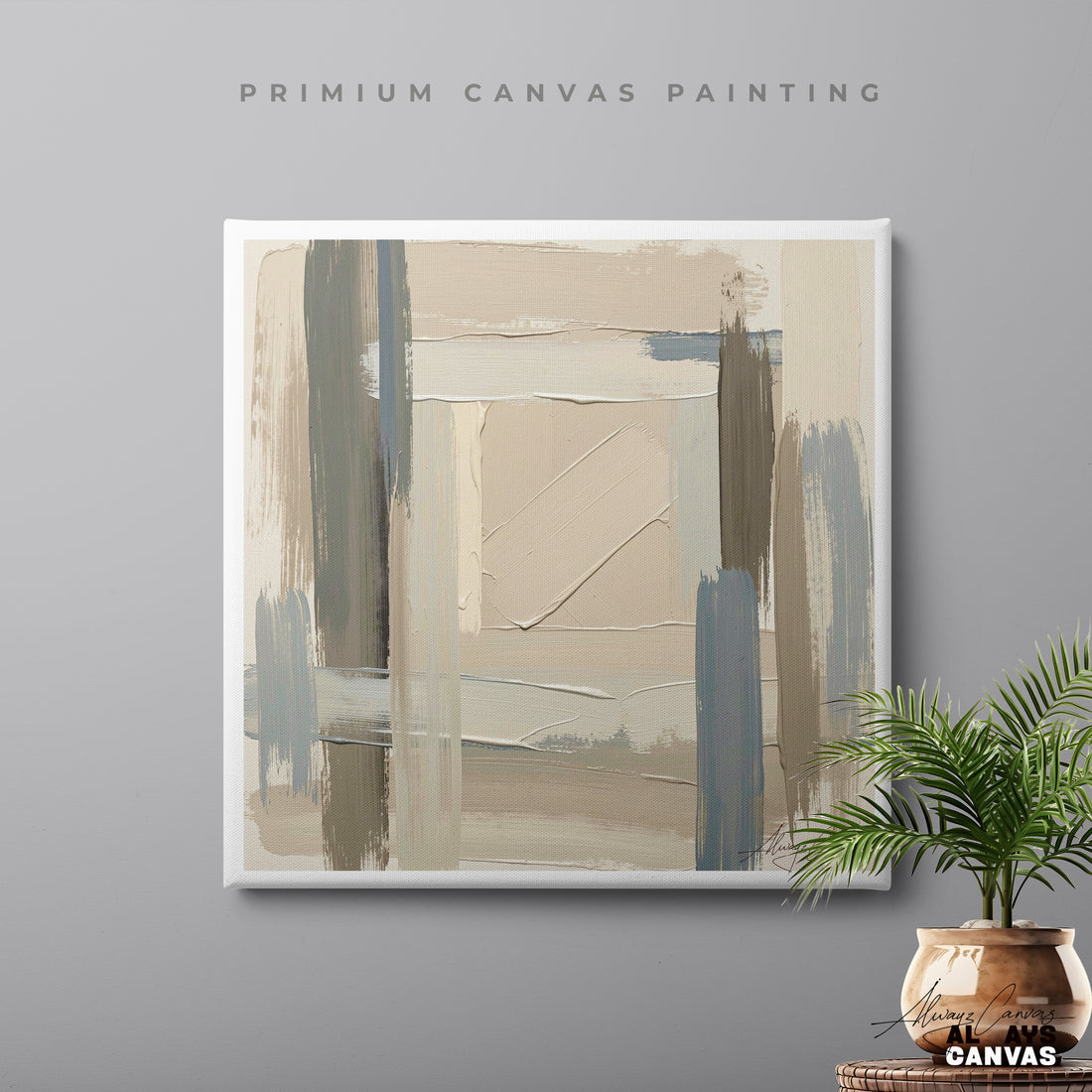 Taupe Blue Balance – Modern Abstract Canvas Wall Art