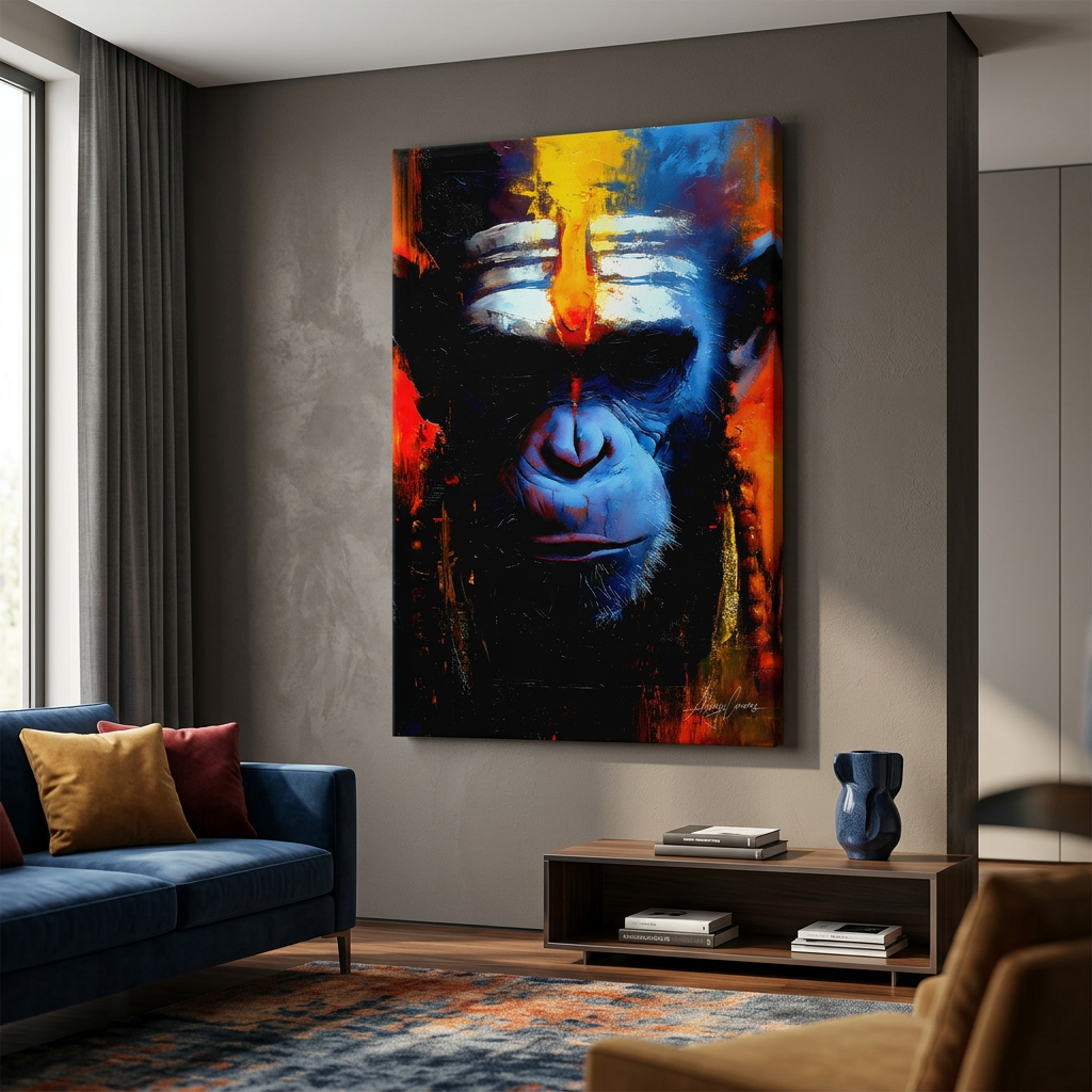 The Cosmic Guardian – Abstract Hanuman Canvas