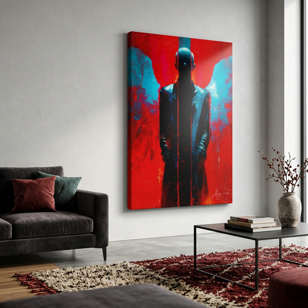 The Crimson Vanguard – Modern Cyberpunk Angel Canvas