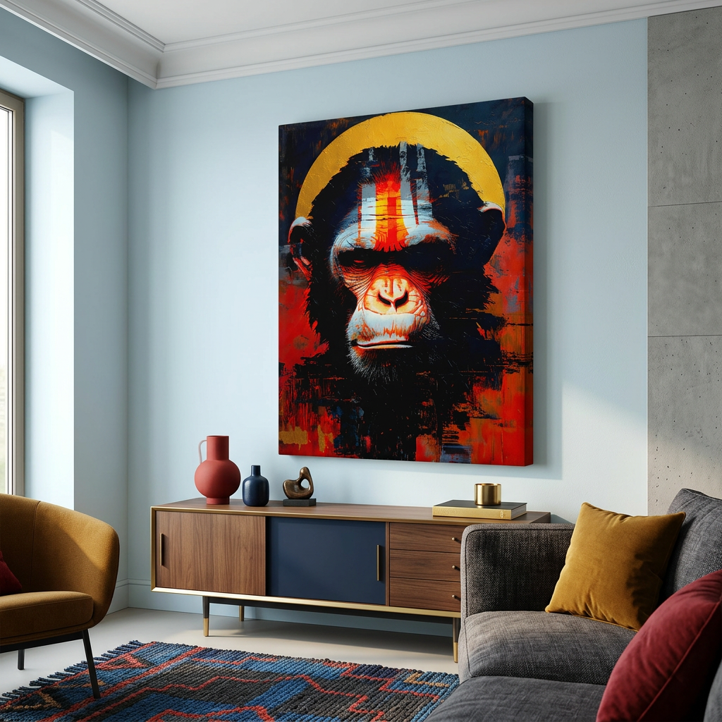 The Gilded Sovereign – Modern Abstract Hanuman Canvas