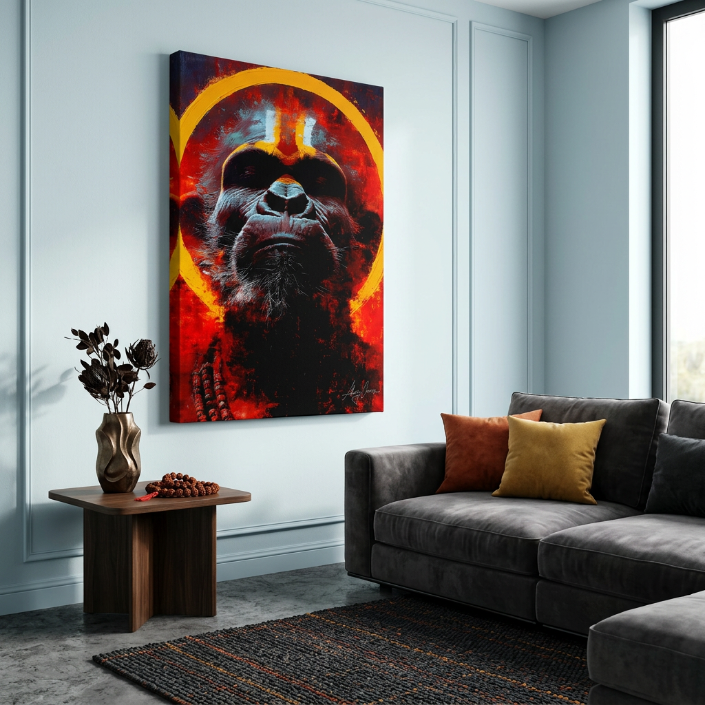 The Crimson Awakening – Modern Abstract Lord Hanuman Canvas